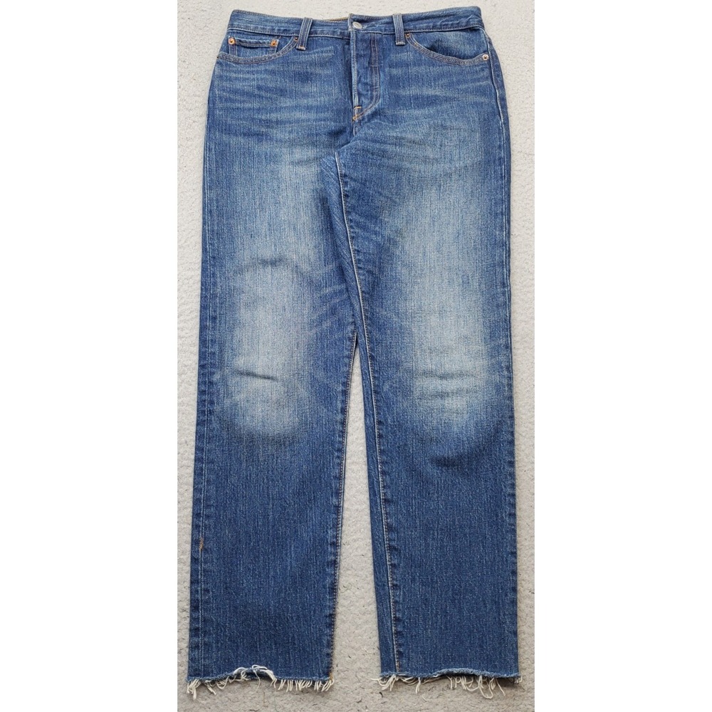 Levi's White Oak Cone Jeans Womens 29 Blue Denim Mid Wash Frayed Hem Button Fly
